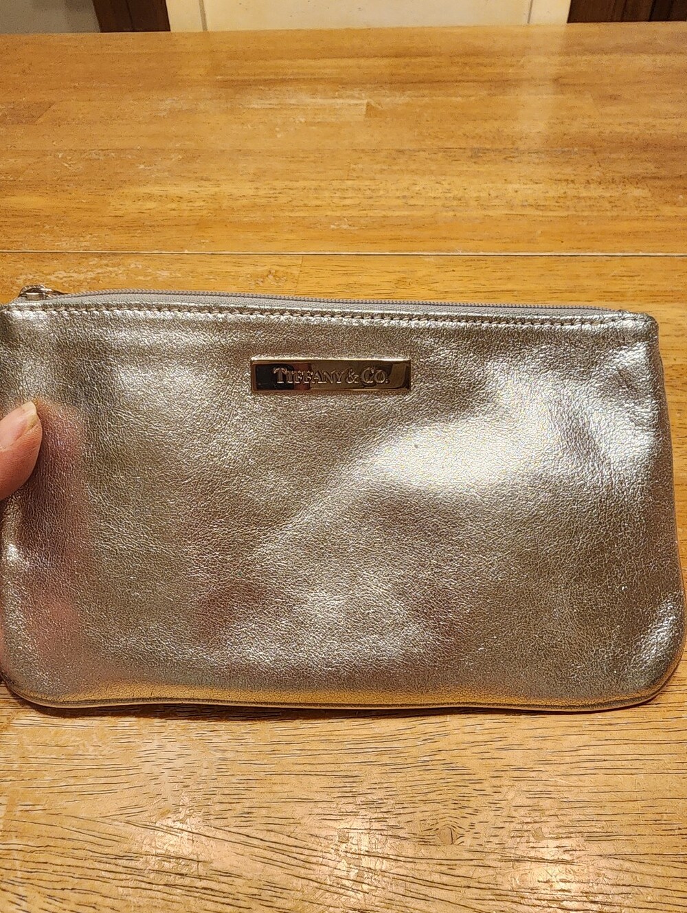 Tiffany & Co. Metallic Silver Leather Wristlet Pouch